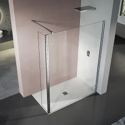Grand Verre paroi de douche avec retour pivotant 60+30 cm hauteur 200 cm avec barre de fixation 90cm en chromé