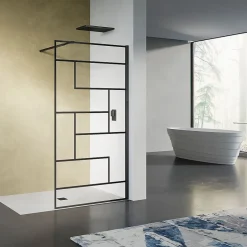 Grand Verre Paroi de douche design moderne 100x200 verre trempé d'épaisseur 8 mm sérigraphie linéaire noir mat* Paroi De Douche