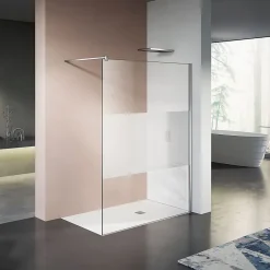 Grand Verre Paroi de douche 140x200 avec bande givrée au centre Profilé vertical et barre de stabilisation chromés* Paroi De Douche