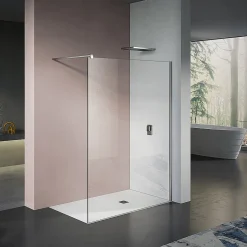Grand Verre Paroi de douche 50x200 avec profilé et barre de maintien chromés avec panneau de verre anticalcaire