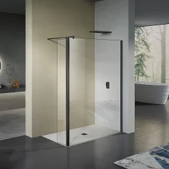 Grand Verre paroi de douche avec retour pivotant 70+30 cm hauteur 200 cm avec barre de fixation 90cm en noir mat* Paroi De Douche
