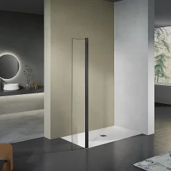 Grand Verre paroi de douche avec retour pivotant 70+30 cm hauteur 200 cm avec barre de fixation 90cm en noir mat* Paroi De Douche