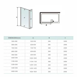 Grand Verre paroi de douche avec retour pivotant 70+30 cm hauteur 200 cm avec barre de fixation 90cm en noir mat* Paroi De Douche