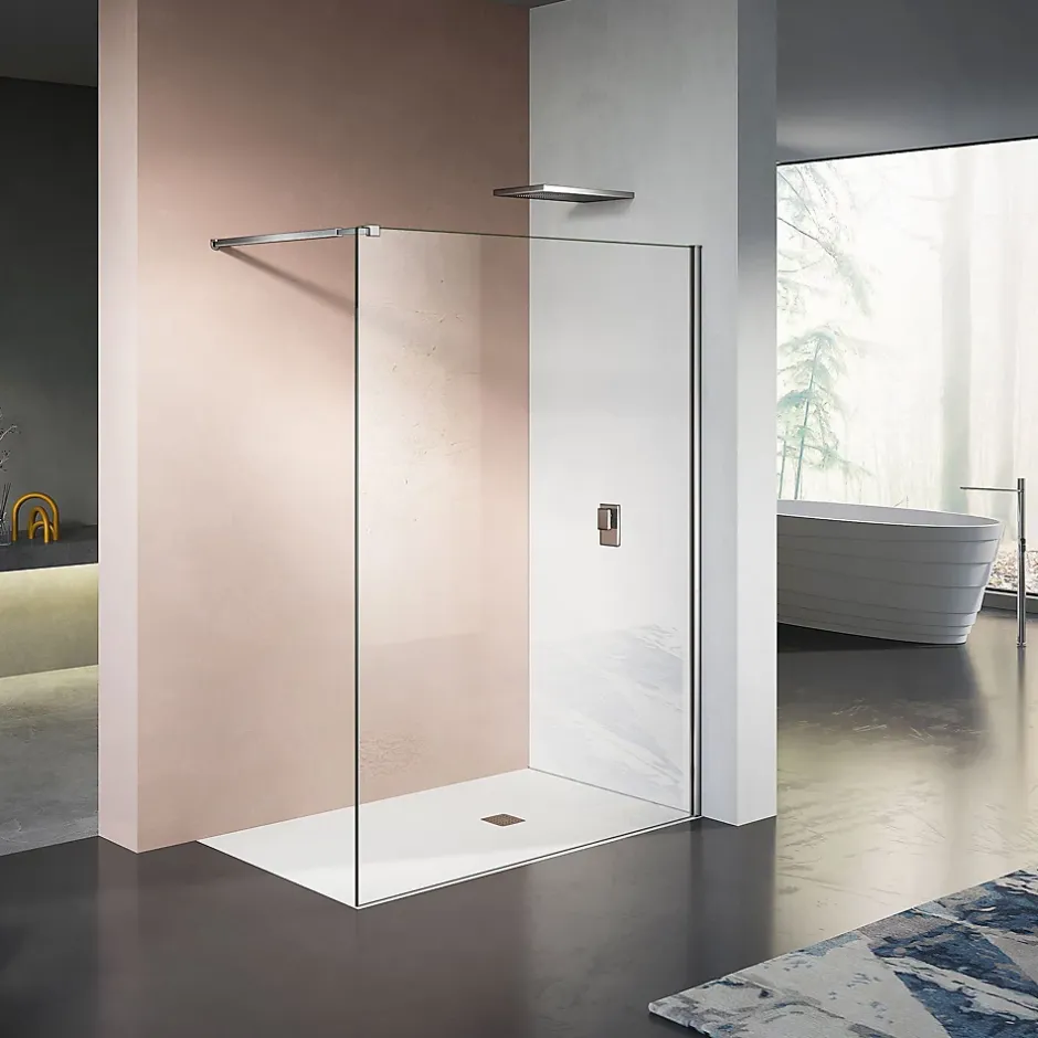Grand Verre Paroi de douche 80x200 avec barre de stabilisation extensible jusqu'à 120 cm et profilé mural chromé* Paroi De Douche