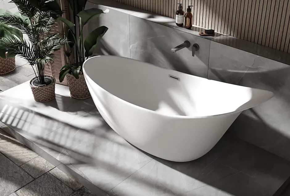 Bernstein Grande Baignoire îlot sabot ovale design acrylique pour salle de bain - Blanc brillant - 190x80x83cm - Garantie 5 ans - SOPHIE