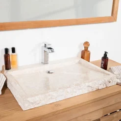 Wanda Collection Grande vasque 70cm à poser rectangle en pierre marbre Cosy crème* Vasque À Poser