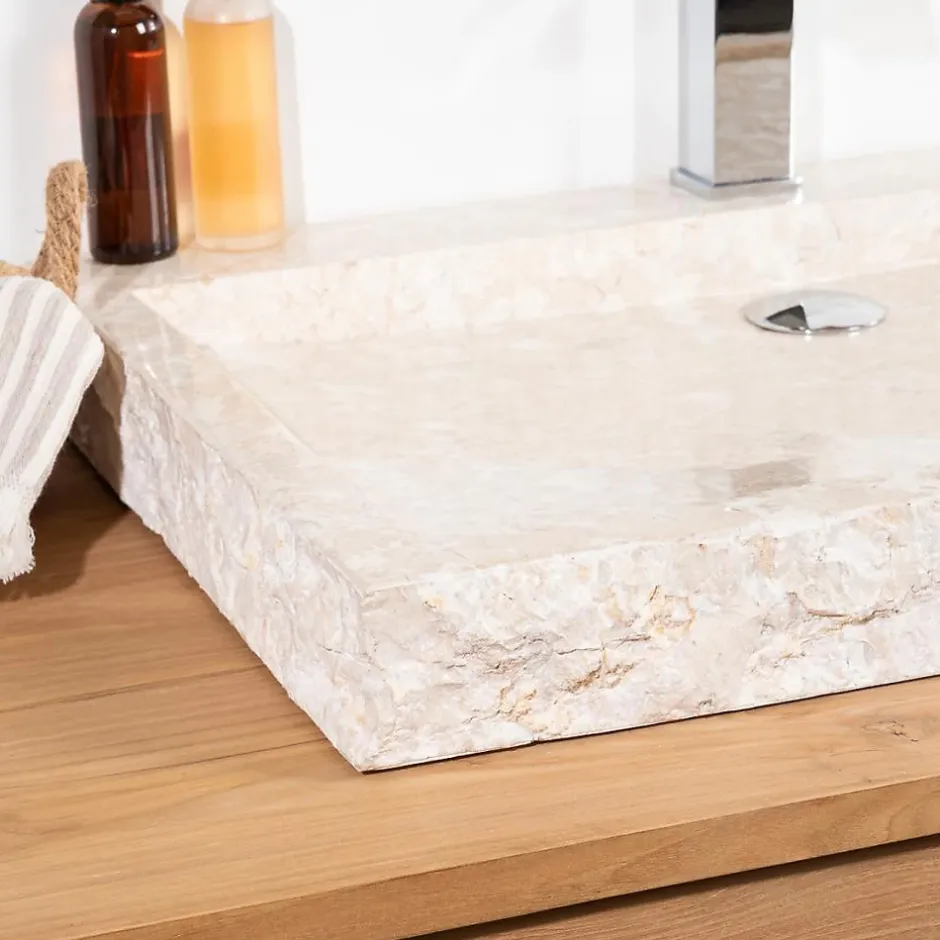 Wanda Collection Grande vasque 70cm à poser rectangle en pierre marbre Cosy crème* Vasque À Poser