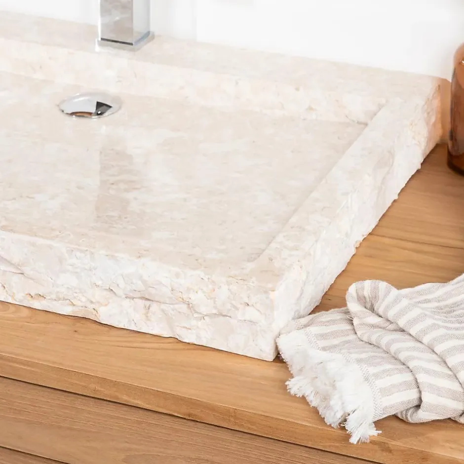 Wanda Collection Grande vasque 70cm à poser rectangle en pierre marbre Cosy crème* Vasque À Poser