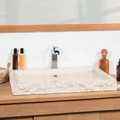 Wanda Collection Grande vasque 70cm à poser rectangle en pierre marbre Cosy crème* Vasque À Poser