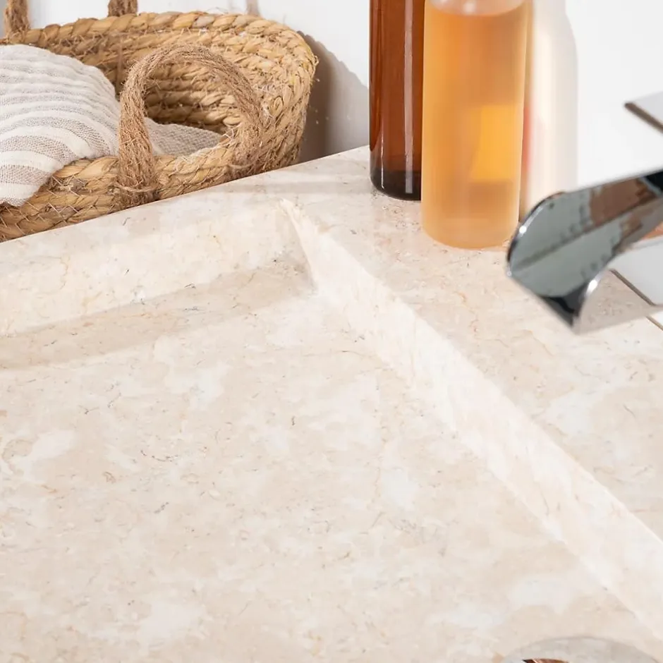 Wanda Collection Grande vasque 70cm à poser rectangle en pierre marbre Cosy crème* Vasque À Poser