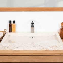 Wanda Collection Grande vasque 70cm à poser rectangle en pierre marbre Cosy crème* Vasque À Poser