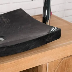 Wanda Collection Grande vasque 50cm noir à poser rectangle en marbre Gènes poli