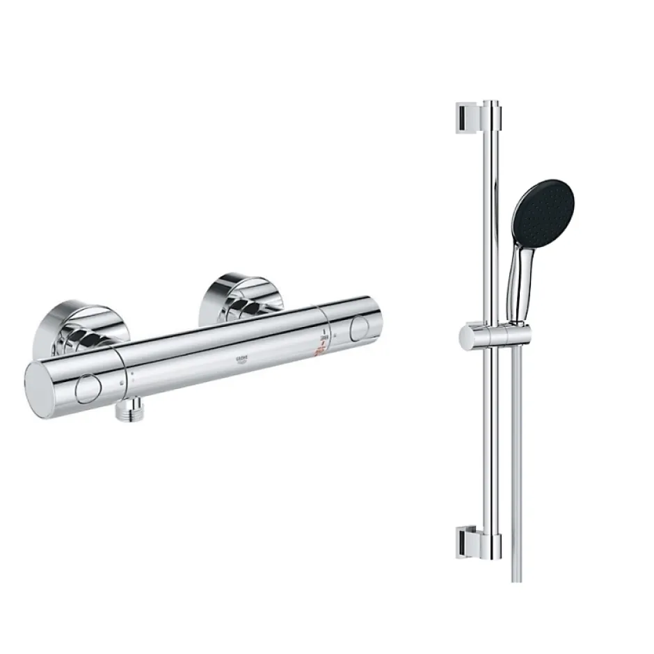 Grohe - Mitigeur thermostatique douche Grohtherm 800 + barre de douche + porte savon + douchette Tempesta
