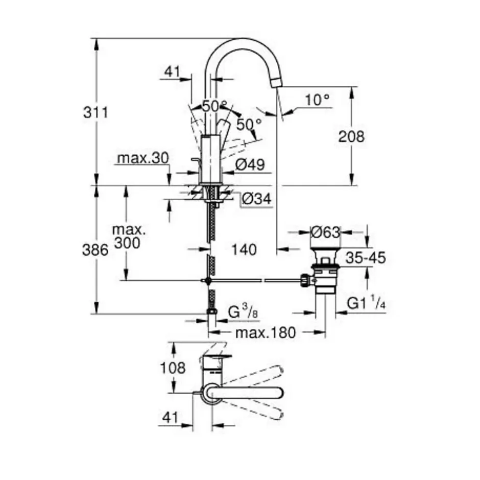 Grohe BauEdge Mitigeur monocommande Lavabo taille L (23760001)