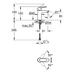 Grohe BauEdge Mitigeur monocommande Lavabo Taille S 23330000* Robinet Lavabo Et Vasque