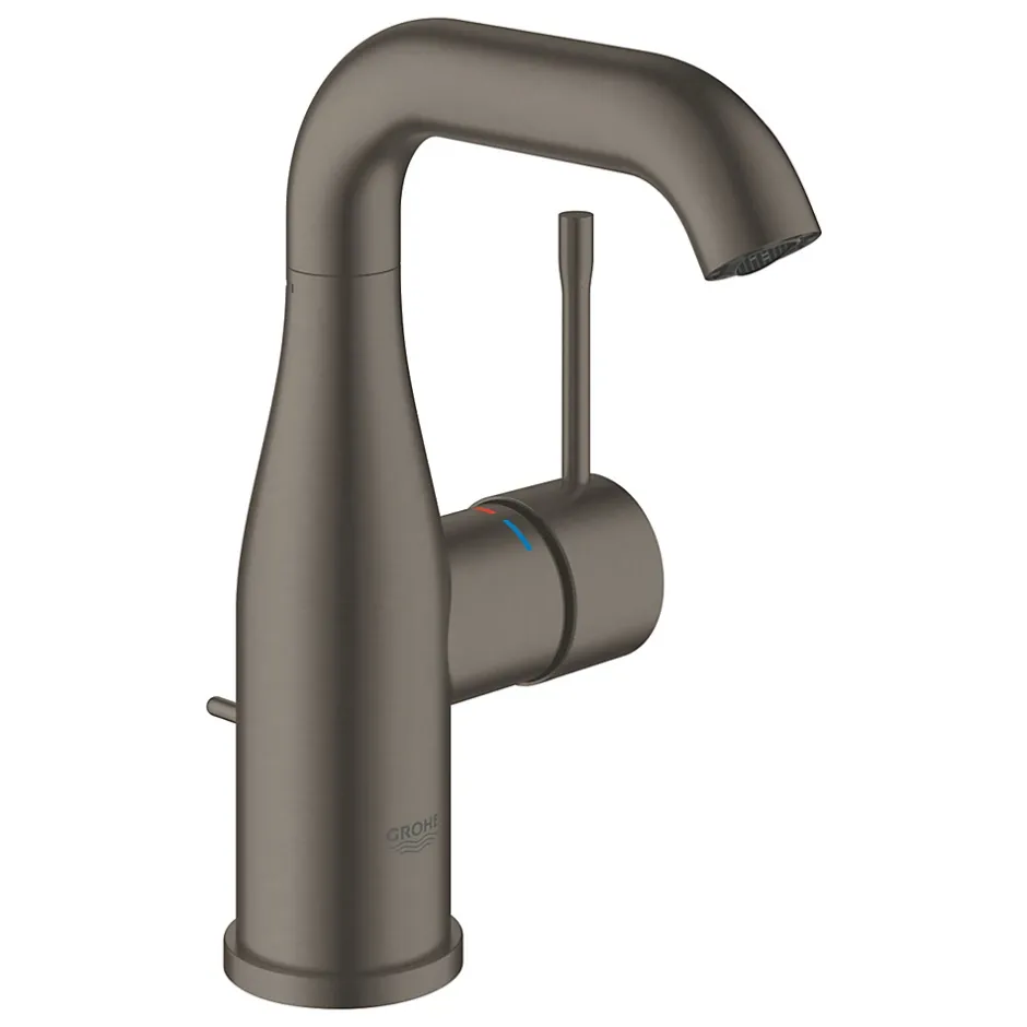 Grohe Essence Mitigeur monocommande taille M avec tirette et vidage, cartouche en céramique, Hard graphite brossé (24173AL1)