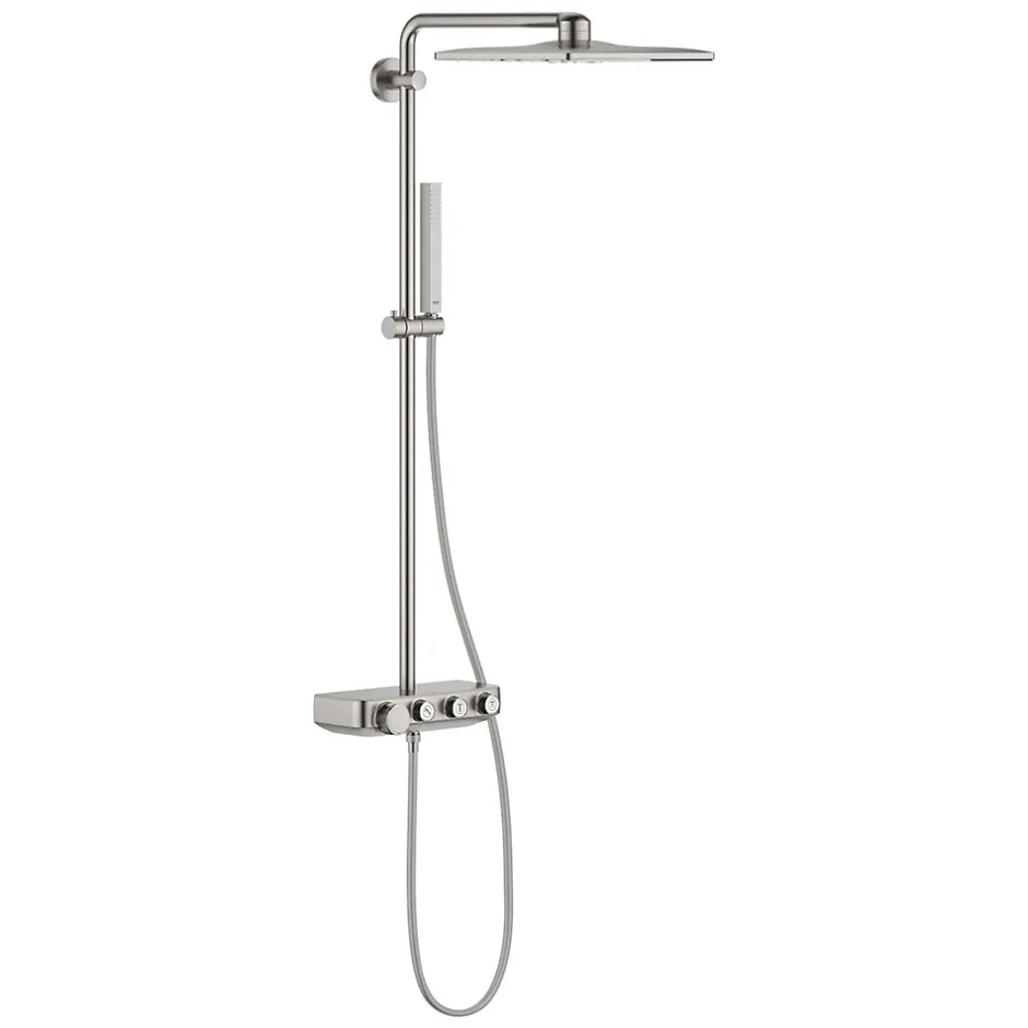 Grohe Euphoria Smartcontrol System 310 Cube Duo, Colonne de douche avec mitigeur thermostatique, Supersteel (26508DC0)* Colonne De Douche Hydromassante
