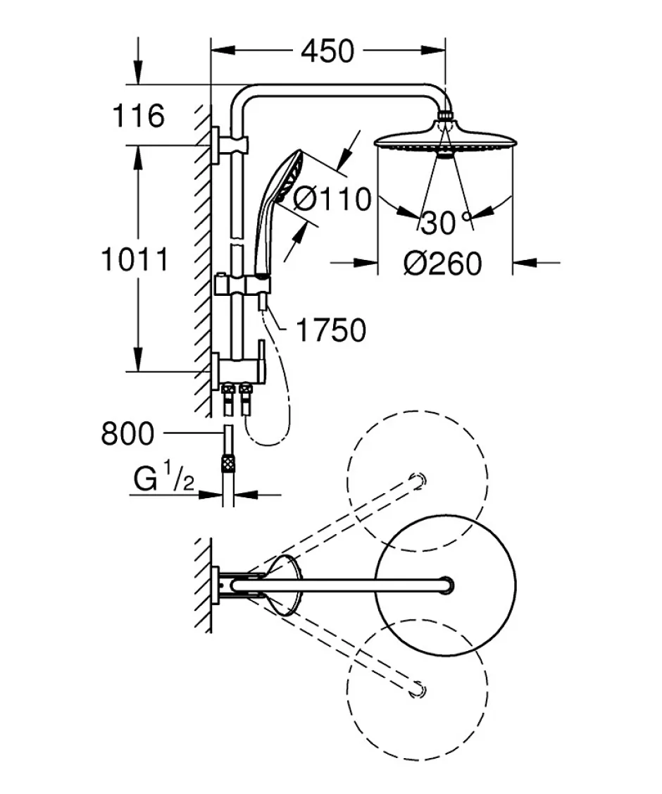 Grohe Euphoria System 260 Colonne de douche avec inverseur manuel (27421002)* Colonne De Douche Thermostatique