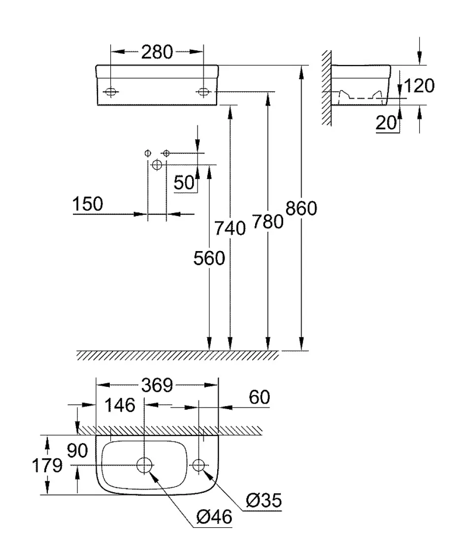 Grohe Euro Ceramic Lave-mains 37x18cm - revêtement PureGuard (3932700H)