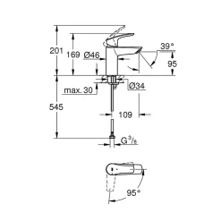Grohe EUROSMART Mitigeur monocommande de lavabo Taille S, Chrome (32154003)