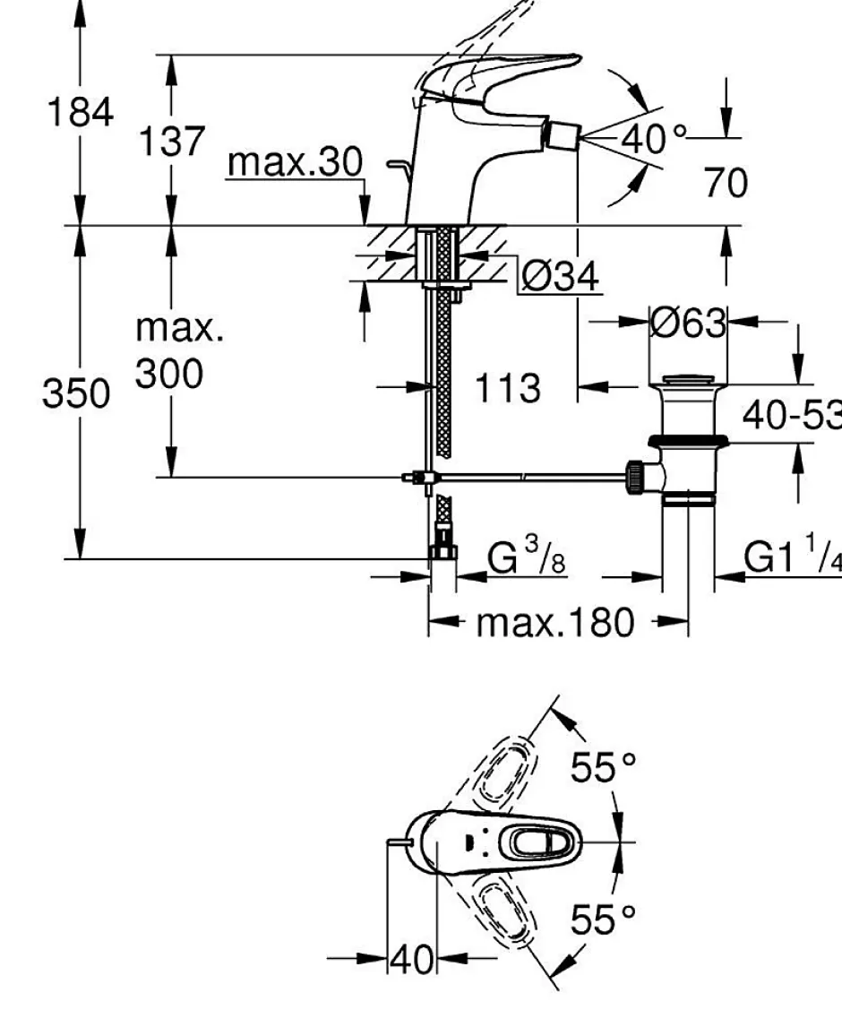 Grohe Eurostyle Mitigeur monocommande 1/2" Bidet Taille S (33565003)