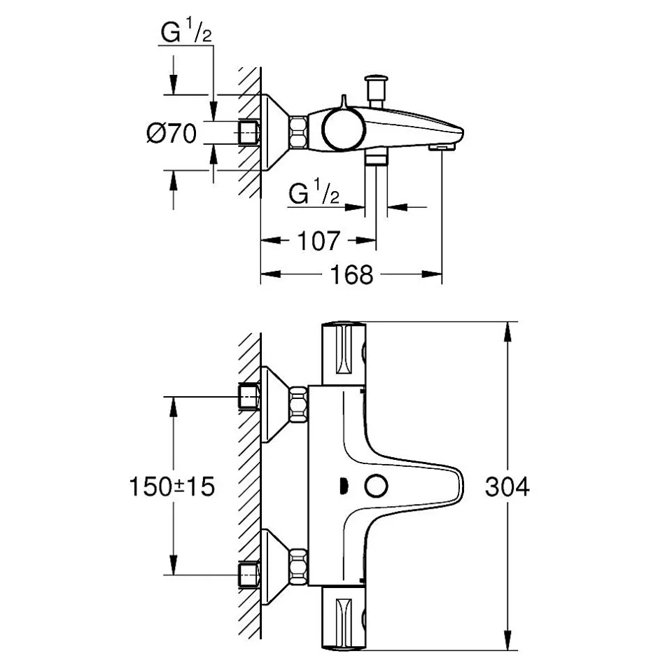 Grohe Grohtherm 800 Mitigeur thermostatique Bain/Douche mural 34569000* Robinet De Baignoire