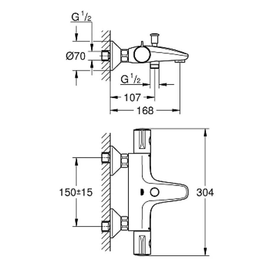 Grohe Grohtherm 800 Mitigeur thermostatique Bain/Douche mural 34569000* Robinet De Baignoire