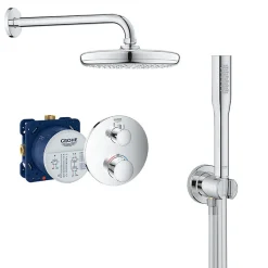 Grohe Grohtherm Set de douche encastré avec mitigeur thermostatique, douche de tête 210mm + Douchette avec support mural, Chrome* Colonne De Douche Sans Robinetterie