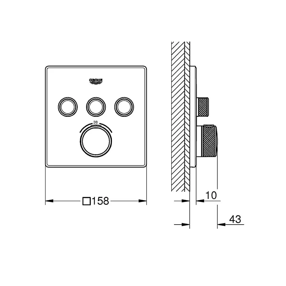Grohe Grohtherm SmartControl façade avec mitigeur thermostatique encastré 3 sorties, hard graphite brossé (G29126AL0)