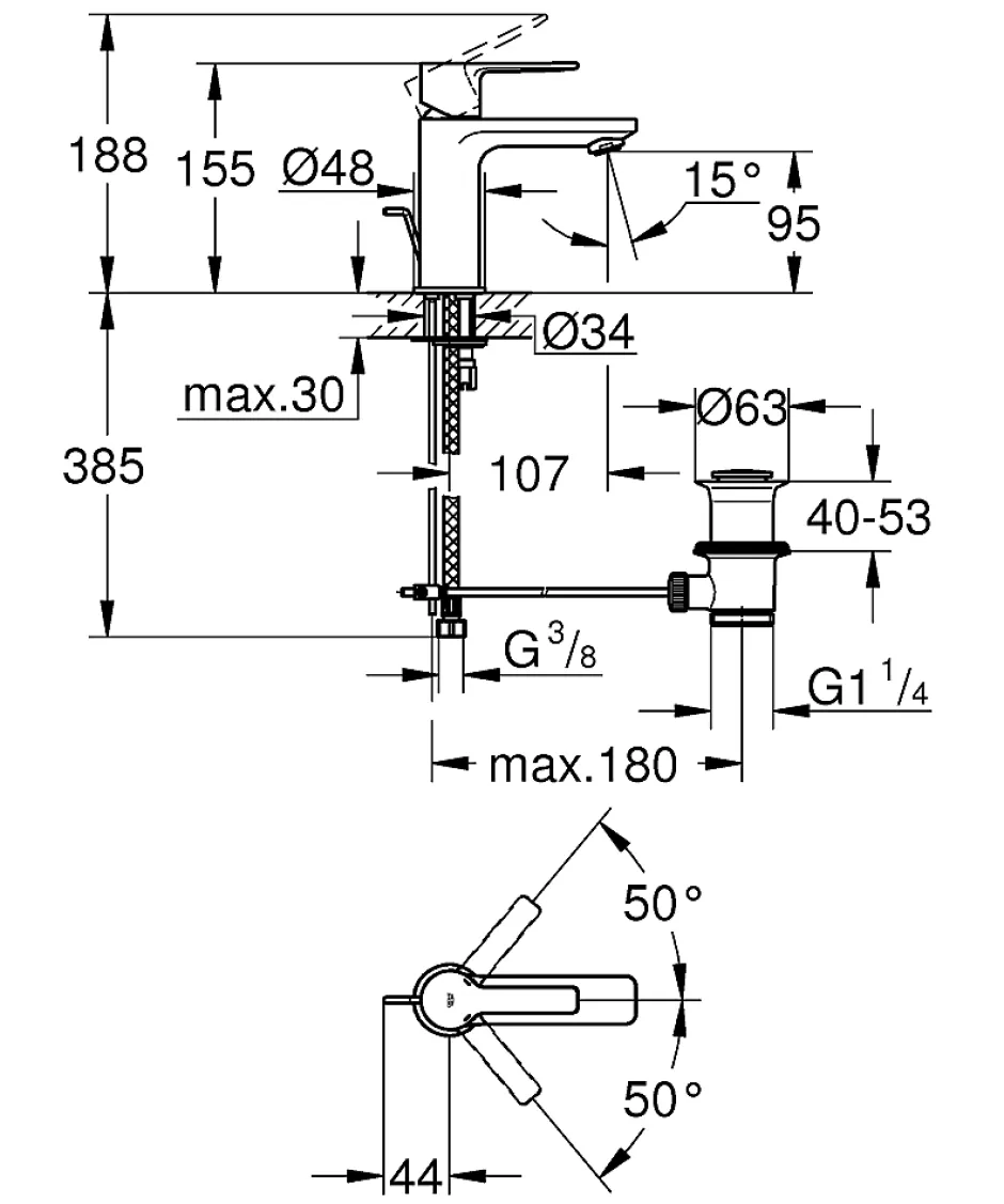 Grohe Lineare Mitigeur monocommande 1/2" Lavabo Taille XS (32109001)* Robinet Lavabo Et Vasque