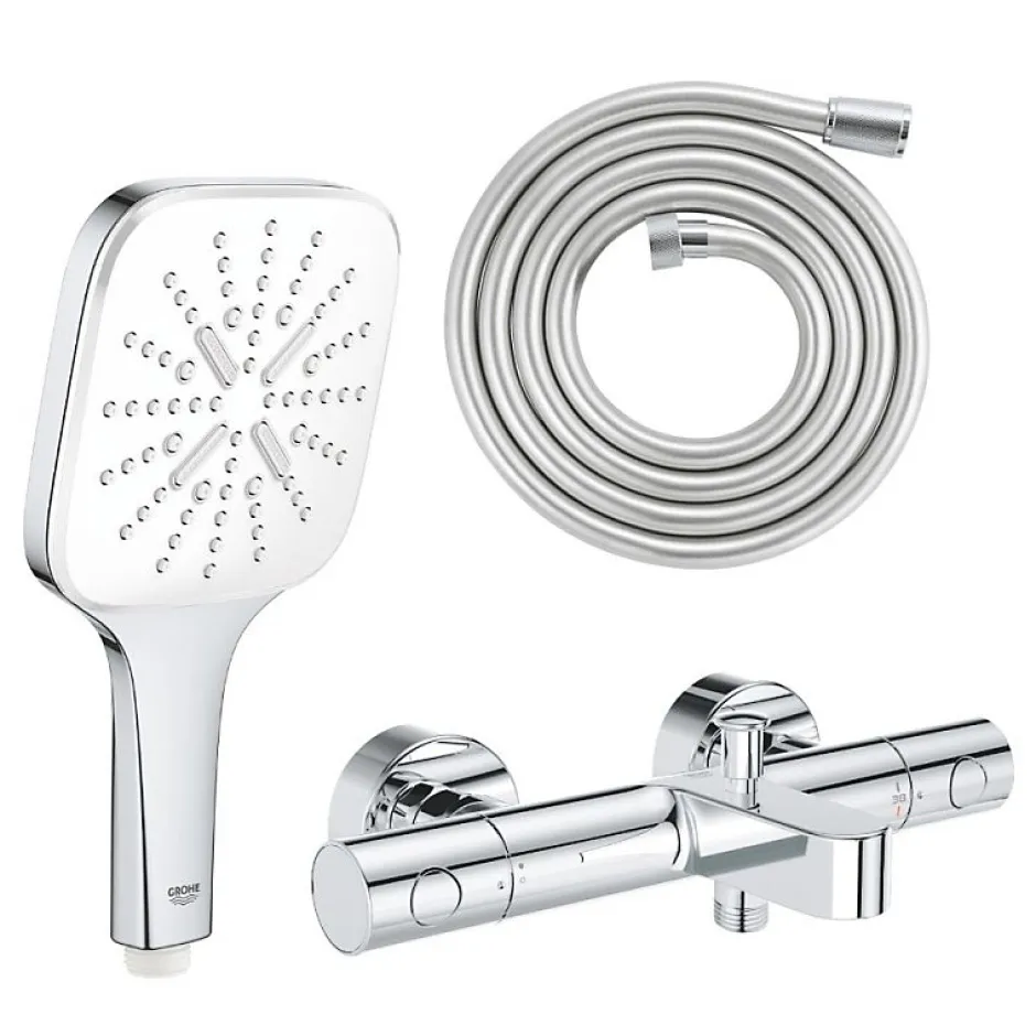 Grohe Mitigeur bain douche Precision Get avec douchette 3jets Vitalio Smartactive 130 Cube et flexible 200cm