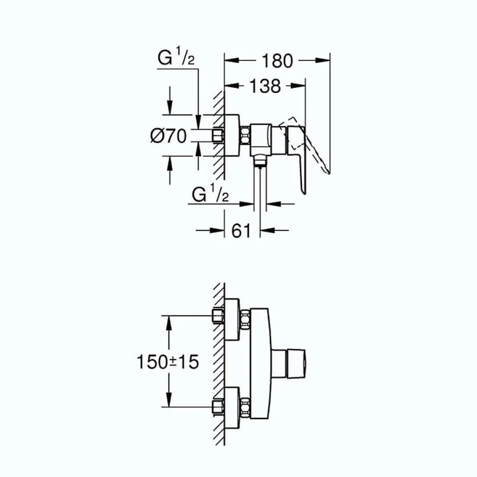 Grohe Mitigeur de douche Start 2021 monocommande avec douchette 1jet Vitalio Joy Cube et flexible 200cm