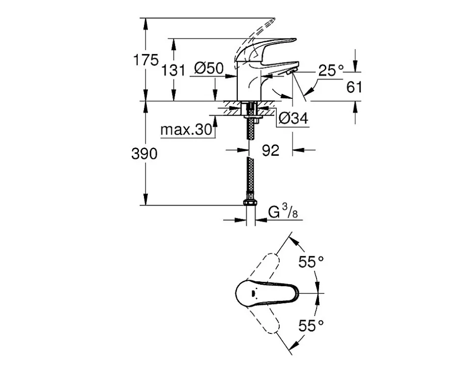 Grohe Mitigeur Lavabo Monocommande 1/2" EUROECO Chromé 32734000