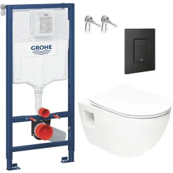 Grohe Pack WC Bâti-support Rapid SL + WC sans bride SAT + Abattant SoftClose + Plaque Noir mat (RapidSL-Project-KF0)* Wc Suspendu