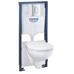 Grohe Pack WC Bâti-support Rapid SL + WC Bau Ceramic sans bride + Abattant softclose + Plaque chrome (39418000)