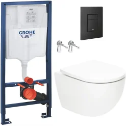 Grohe Pack WC Bâti-support Rapid SL + WC SAT Tornado sans bride + Abattant SoftClose + Plaque noire matte (RSLTORNADOKF0)* Wc Suspendu