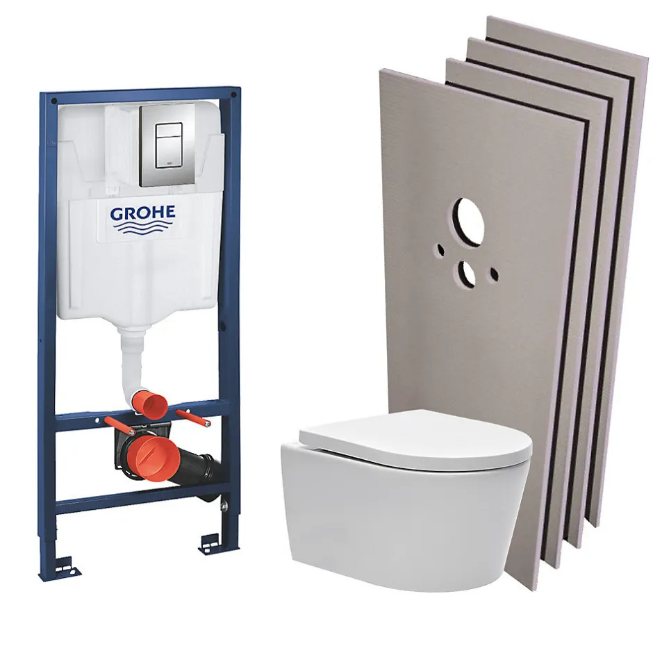 Grohe Pack WC Rapid SL + cuvette sans bride SAT, fixations cachées + plaque Skate chrome + Set habillage(RapidSL-SATrimless-sabo)* Wc Suspendu