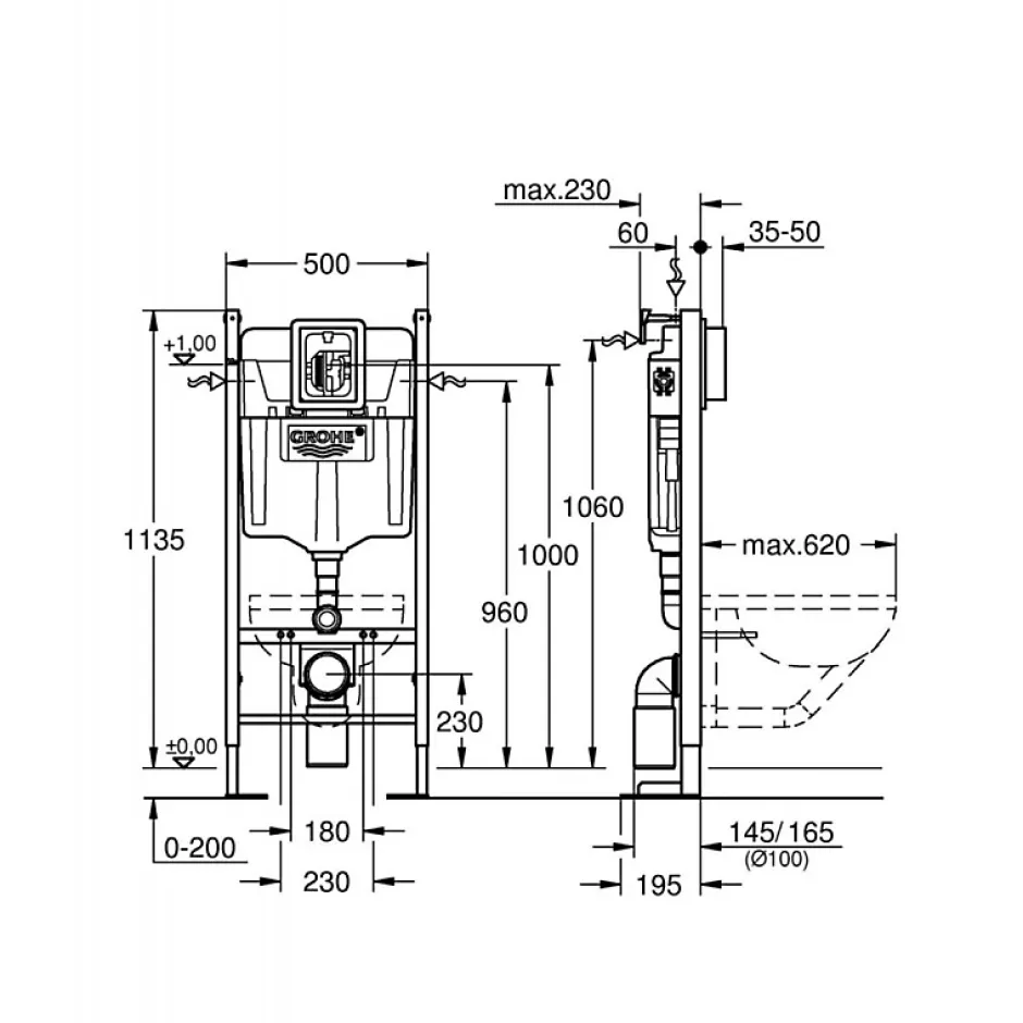 Grohe Pack WC Rapid SL autoportant + cuvette Ideal Standard T354601 + plaque Skate Air chrome (ProjectTesi-2)