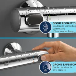 Grohe Precision Flow Mitigeur Thermostatique ensemble de douche avec barre 60cm 34800001* Colonne De Douche Thermostatique