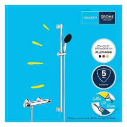 Grohe Precision Flow Set de douche avec mitigeur thermostatique + Douchette + Barre 90 cm, chrome (G34805001)* Colonne De Douche Thermostatique
