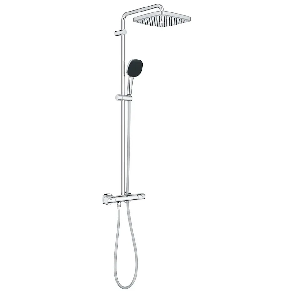 Grohe Quickfix Colonne de douche thermostatique XXL Cube 250 + Douchette 2 jets, Chrome (26696022)