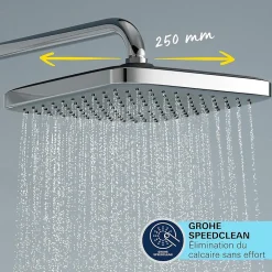 Grohe Quickfix Colonne de douche thermostatique XXL Cube 250 + Douchette 2 jets, Chrome (26696022)