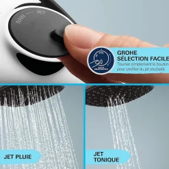 Grohe Quickfix Colonne de douche thermostatique XXL Cube 250 + Douchette 2 jets, Chrome (26696022)