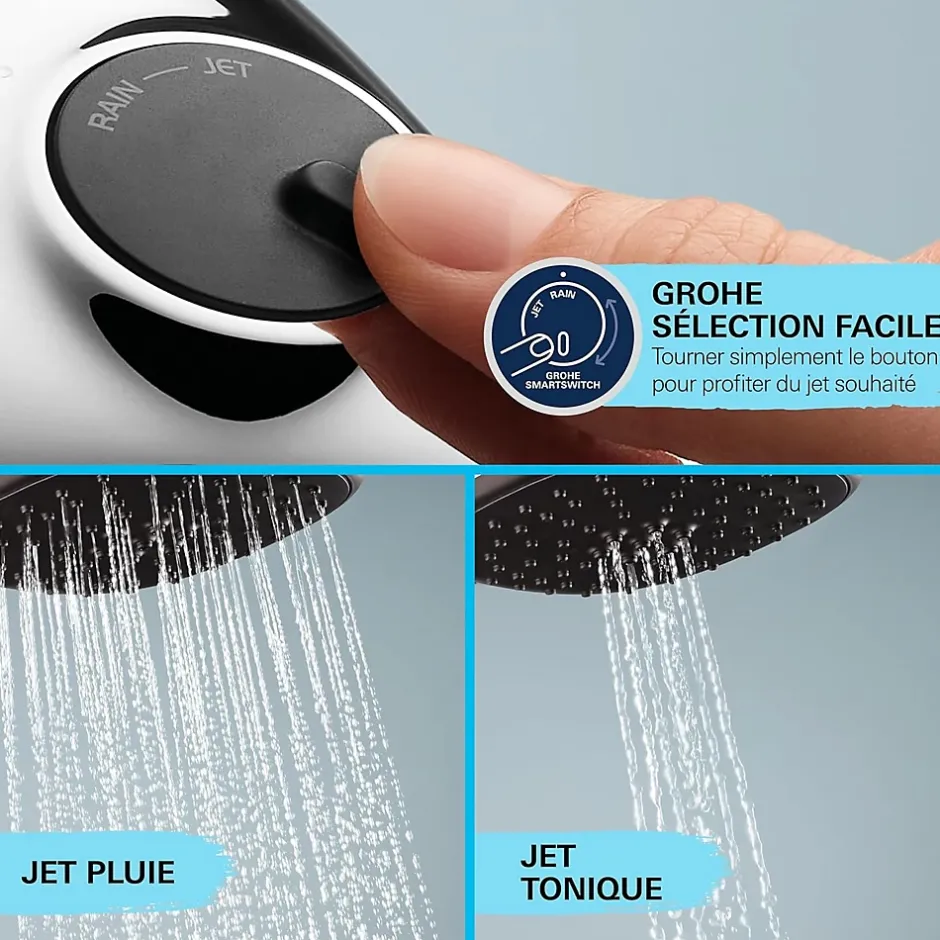 Grohe Quickfix Colonne de douche thermostatique XXL Cube 250 + Douchette 2 jets, Chrome (26696022)