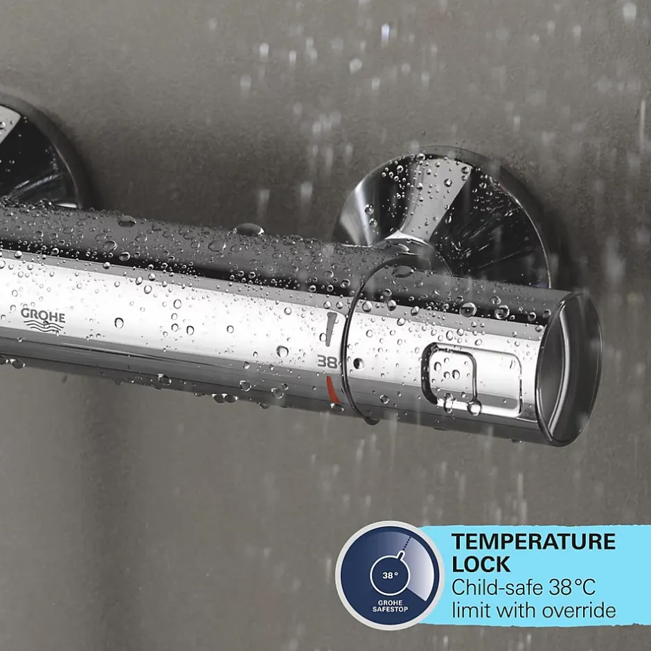 Grohe Quickfix Colonne de douche thermostatique XXL Cube 250 + Douchette 2 jets, Chrome (26696022)