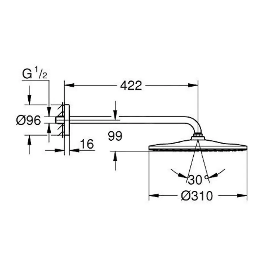 Grohe Rainshower mono 310 ensemble douche de tête et bras 42,2 cm, 1 jet (G26558000)