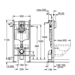 Grohe RAPID SL Project bâti support autoportant pour WC, 1.13m 39145000