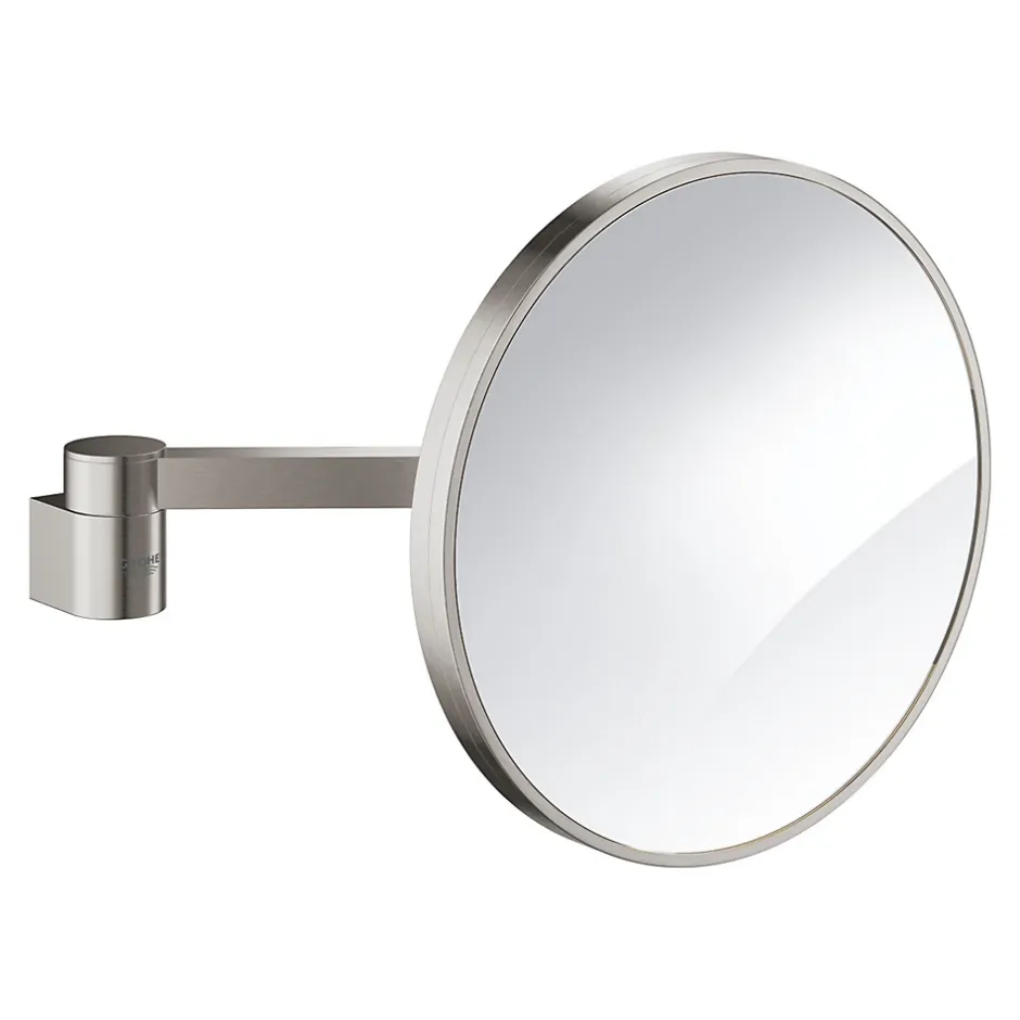 Grohe Selection Miroir cosmétique en verre et métal avec bras, grossissement x7, Supersteel (41077DC0)* Miroir Simple