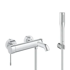 Grohe Set bain/douche Mitigeur mécanique Essence + Douchette stick 1 jet Euphoria Cosmopolitan, Chrome (33624001-Euphoria)
