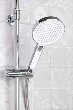 Swiss Aqua Technologies /Grohe Set de douche avec mitigeur + Douchette 3 jets barre avec curseur + Douche de tête XXL 254 mm Chrome